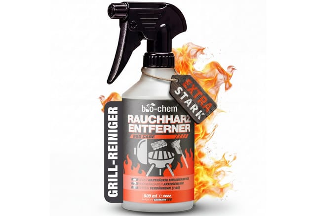 bio-chem Grillreiniger Rauchharzentferner extra stark gegen Eingebranntes 500ML Grillreiniger (Einzelprodukt, [- Rauchharz-Entferner 0.5 l Handsprayflasche Extreme Fettlösekraft für hartnäckigste Ablagerungen)