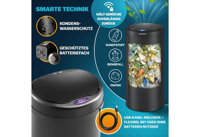 monzana Mülleimer, 30 L Automatik Sensor Mülleimer LED Display Müllbehälter berührungslos