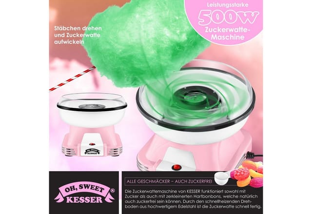 KESSER Zuckerwattemaschine, Zuckerwattegerät Retro Cotton Candy, 30 Zuckerwatte Sticks, Messlöffel