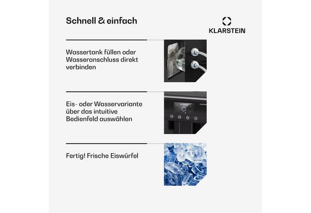 Klarstein Eiswürfelmaschine Eiszeit, Eiswürfelbereiter Elektrisch Ice maker 15kg /Tag 1,5L LCD