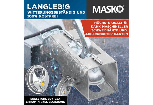 MASKO Anhängerschloss (Inkl. Rundbügelschloss & Schlüssel & Schutzkappe), Anhänger Schloss Diebstahlschutz Wohnwagen Kastenschloss