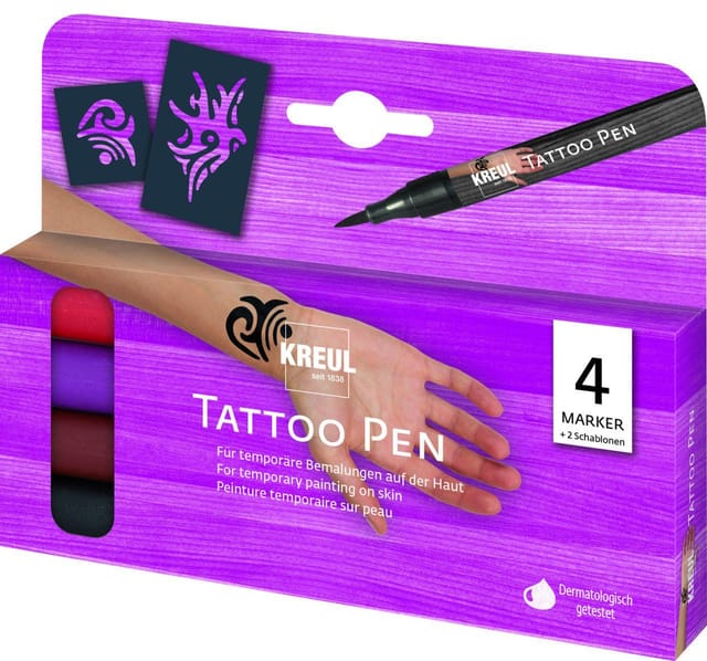C. KREUL Marker KREUL TattooPen Set Tribals 4 Marker mit 2 Schablonen 6 Teile Kartonet
