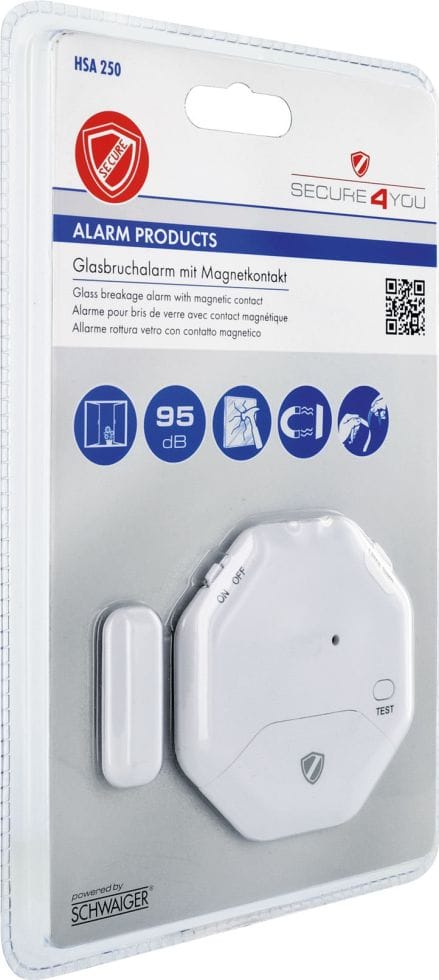 Schwaiger HSA250 532 Glasbruchmelder (lauter abschreckender Alarm-Ton, Aktivierung/Deaktivierung über Regler)