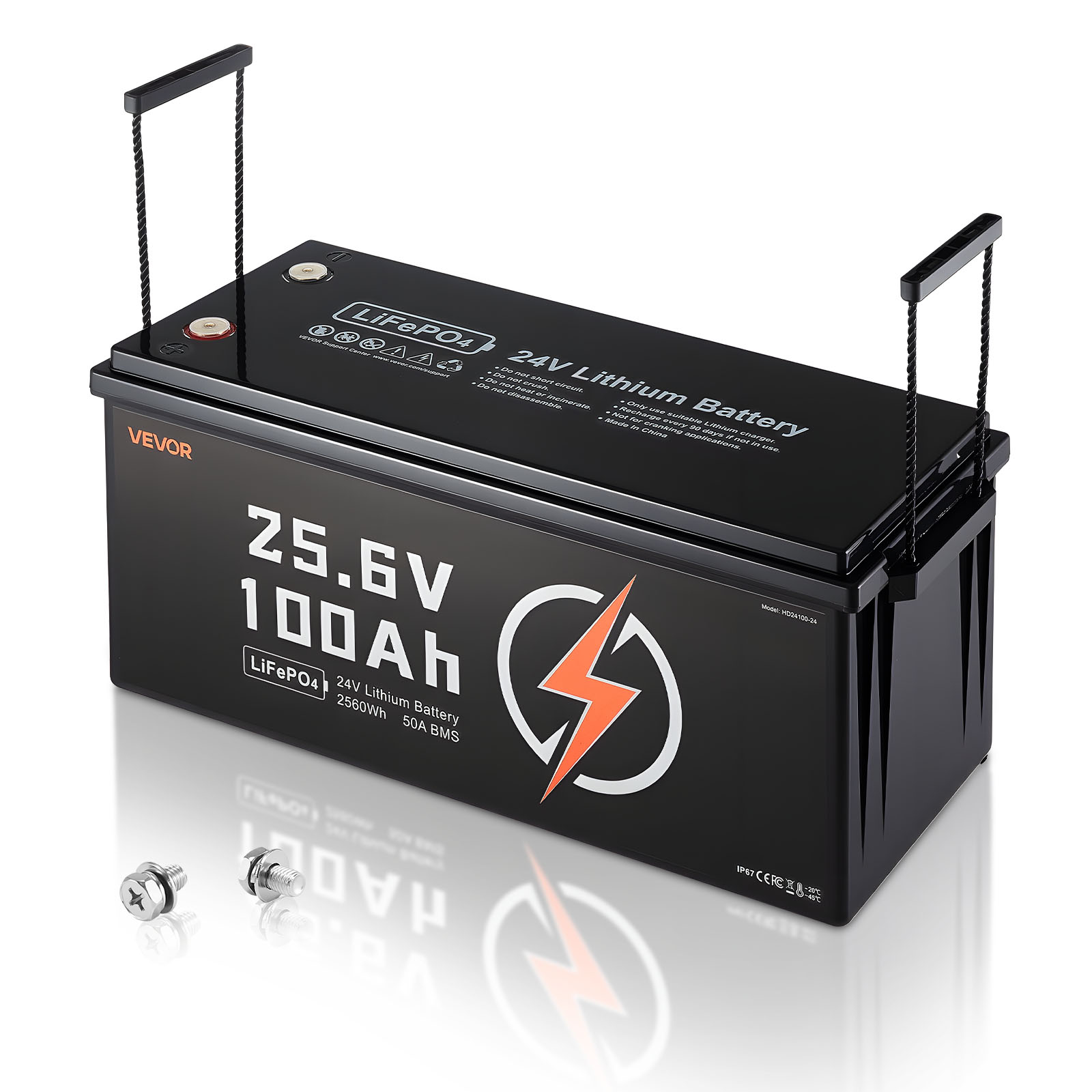 Vevor 24 V 100 Ah Lifepo4 Lithium Batterie, Integriertes 50 A Bms, Deep Cycle Lithium-akku Mit Untertemperaturschutz, 4000+ Zyklen, Max. 2560 Wh, Für Wohnmobil, Camper, Trolling-motoren, Marine