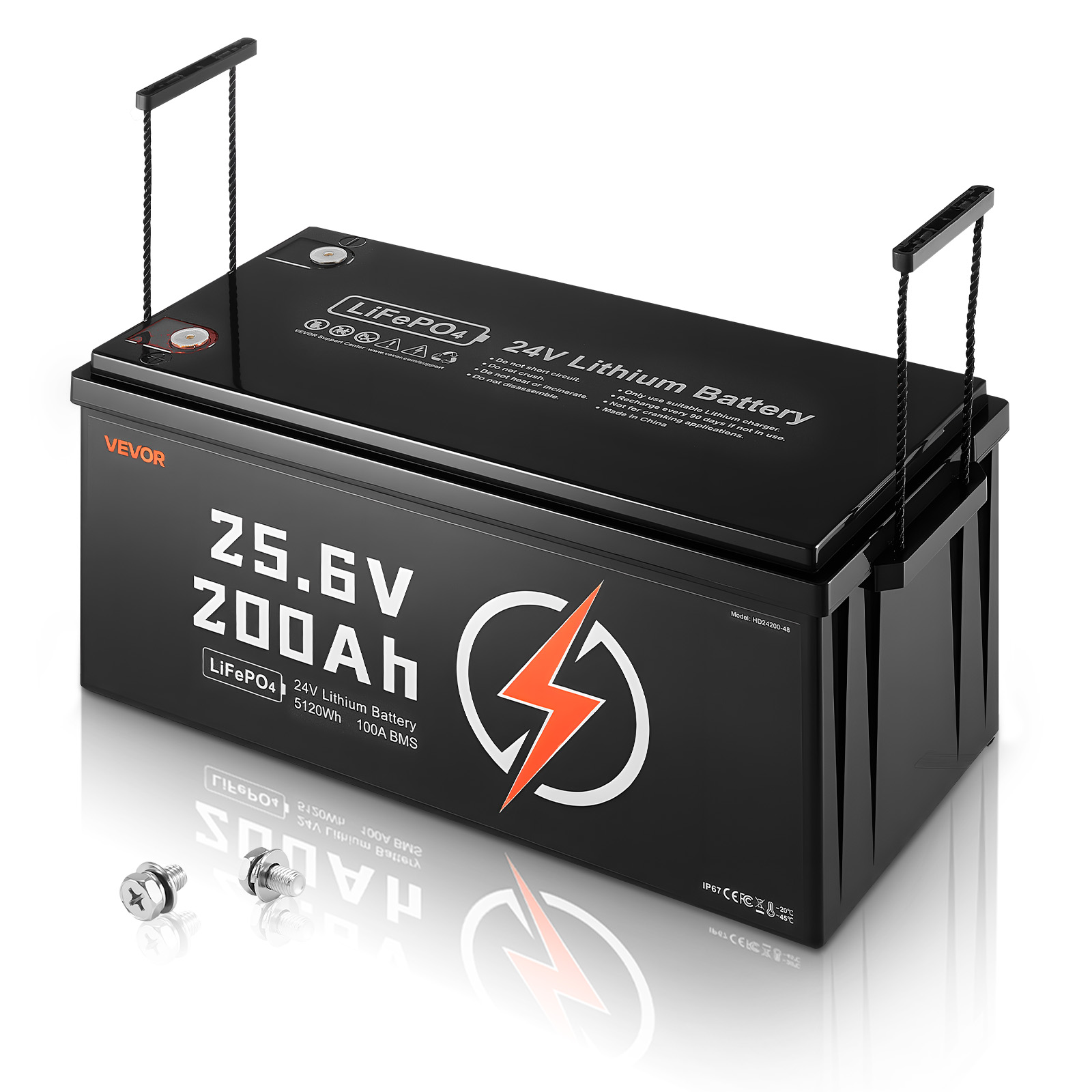 Vevor 24 V 200 Ah Lifepo4 Lithiumbatterie, Integriertes 100 A Bms, Deep Cycle Lithium-akku Mit Untertemperaturschutz, 4000+ Zyklen, Max. 5120 Wh, Für Wohnmobil, Camper, Trolling-motoren, Marine
