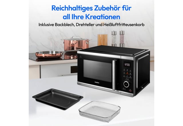 Medion® Mikrowelle MD11499, Mikrowelle, Grill und Heißluft, 25 l, 9 Automatikprogramme, Auftaufunktion, LED Display