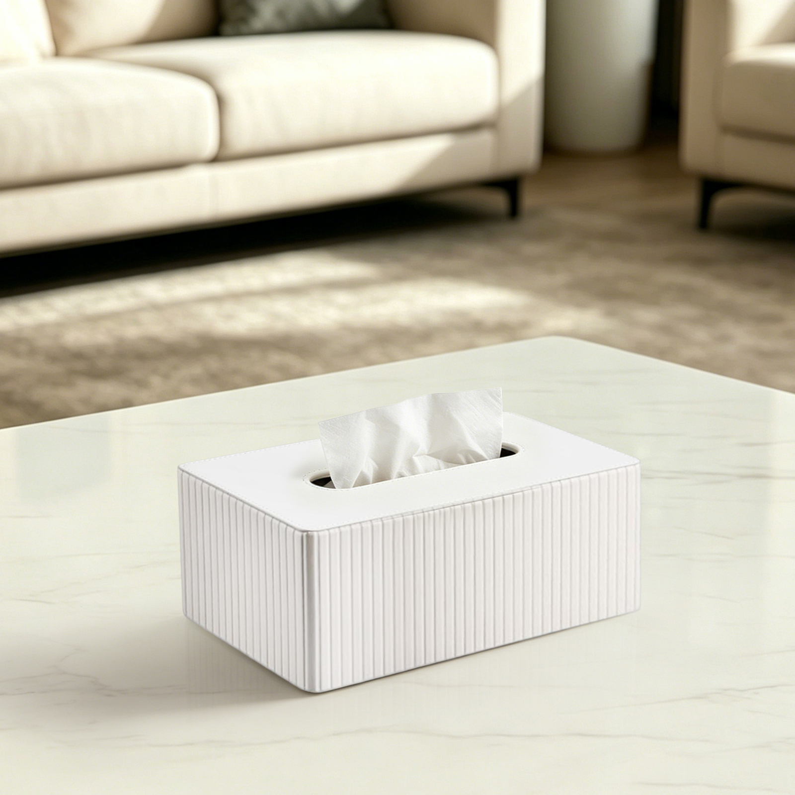 Taschentuchbox, Taschentuchspender Aus Pu-leder, Dekorative Tissue-box Für Wohnzimmer, Büro Und Badezimmer (weiße Streifen)