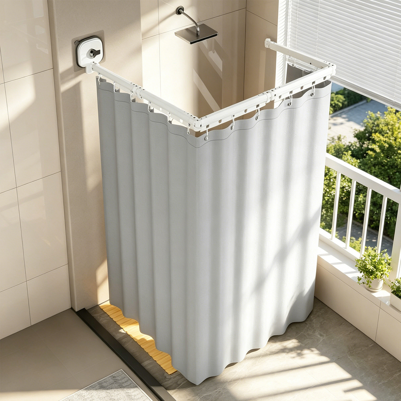 Faltbare Duschstange Mit Saugnäpfen, Zusammenklappbare Duschstange, Verstellbare Wasserdichte Duschvorhangstange Mit 180°/360°-drehung, Wandmontierte Duschstange In L- Oder U-form Für Ecken Oder Badew