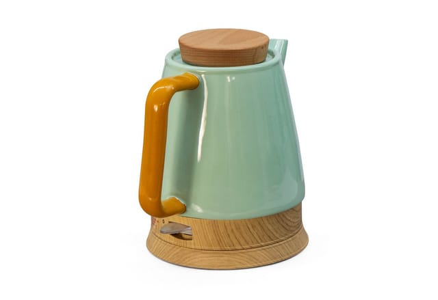 KVOTA Wasserkocher Keramik-Wasserkocher 1,5 l mint/holz mit Holzdeckel, Grün/Mint, 1.5 l, 1600 W, Holzdeckel, Glanz, smartes Design