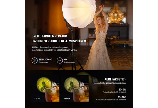 Neewer Videoleuchte CB300C 300W RGB LED Videolicht, mit Reflektor, APP& 2,4G Steuerung, 2500K-7500K CRI97+, 17 Szeneneffekte, Bowens Mount, für Studio
