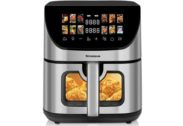 Sinaopus Heißluftfritteuse 8,5 L XXL Airfryer mit LED-Farbdisplay, großem Sichtfenster, 1800,00 W, 12 Automatikprogrammen und 1800 W Leistung