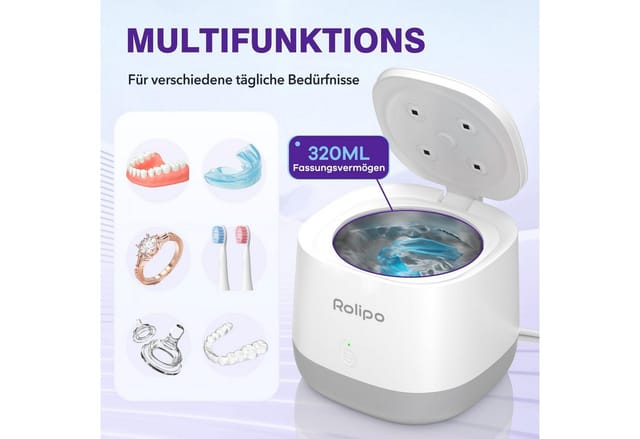 Rolipo Ultraschallreiniger Ultraschallreinigungsgerät Zahnschiene 320ML,45000Hz, Retainer Cleaner mit 4U-V Lampe,Ultrasonic Cleaner