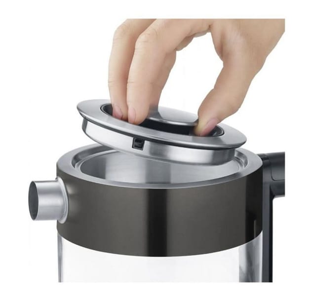 Graef Wasserkocher WK 302 Glaswasserkocher Edelstahl schwarz 1 Liter LED beleuchtet, 2000 W, Kalkfilter Trockengehschutz Überhitzungsschutz Abnehmbarer Deckel