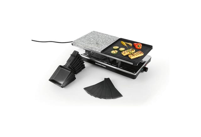 GOURMETmaxx Raclette Raclettegrill 1400W 8 Personen Tischgrill Grillplatte, 8 Raclettepfännchen, 1400 W, mit Stein und Aluminiumplatte