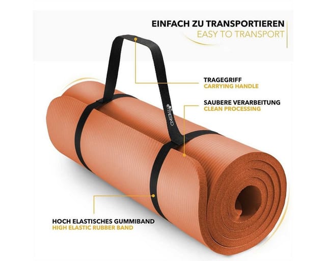 TRESKO Gymnastikmatte rutschfest mit Tragegurt Sportmatte gepolstert, Yogamatte Gymnastikmatte Dick Fitnessmatte