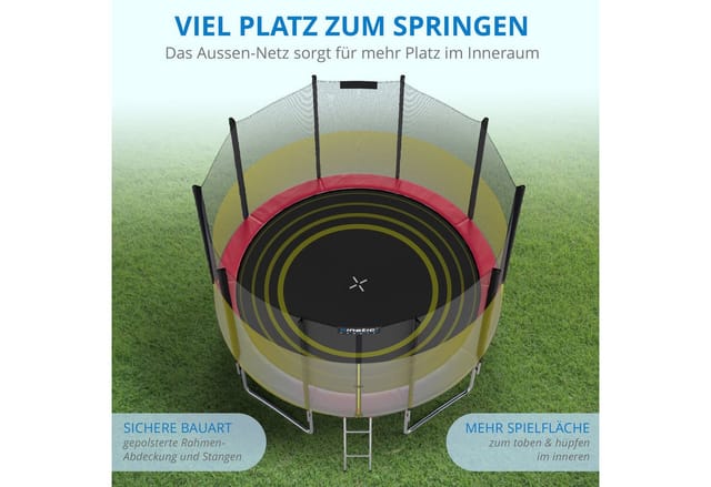 Kinetic Sports Gartentrampolin SALTO, Ø 244 cm, Kindertrampolin Set mit Sicherheitsnetz, USA Sprungtuch, Leiter