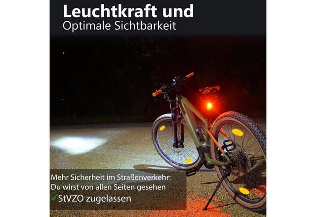 bemiX Fahrradbeleuchtung LED Fahrradlicht-Set StVZO Frontlicht & Rücklicht Speichenreflektoren, Helle LEDs, Fahrradleuchten IPX4 wasserfest, inkl. 4 Katzenaugen