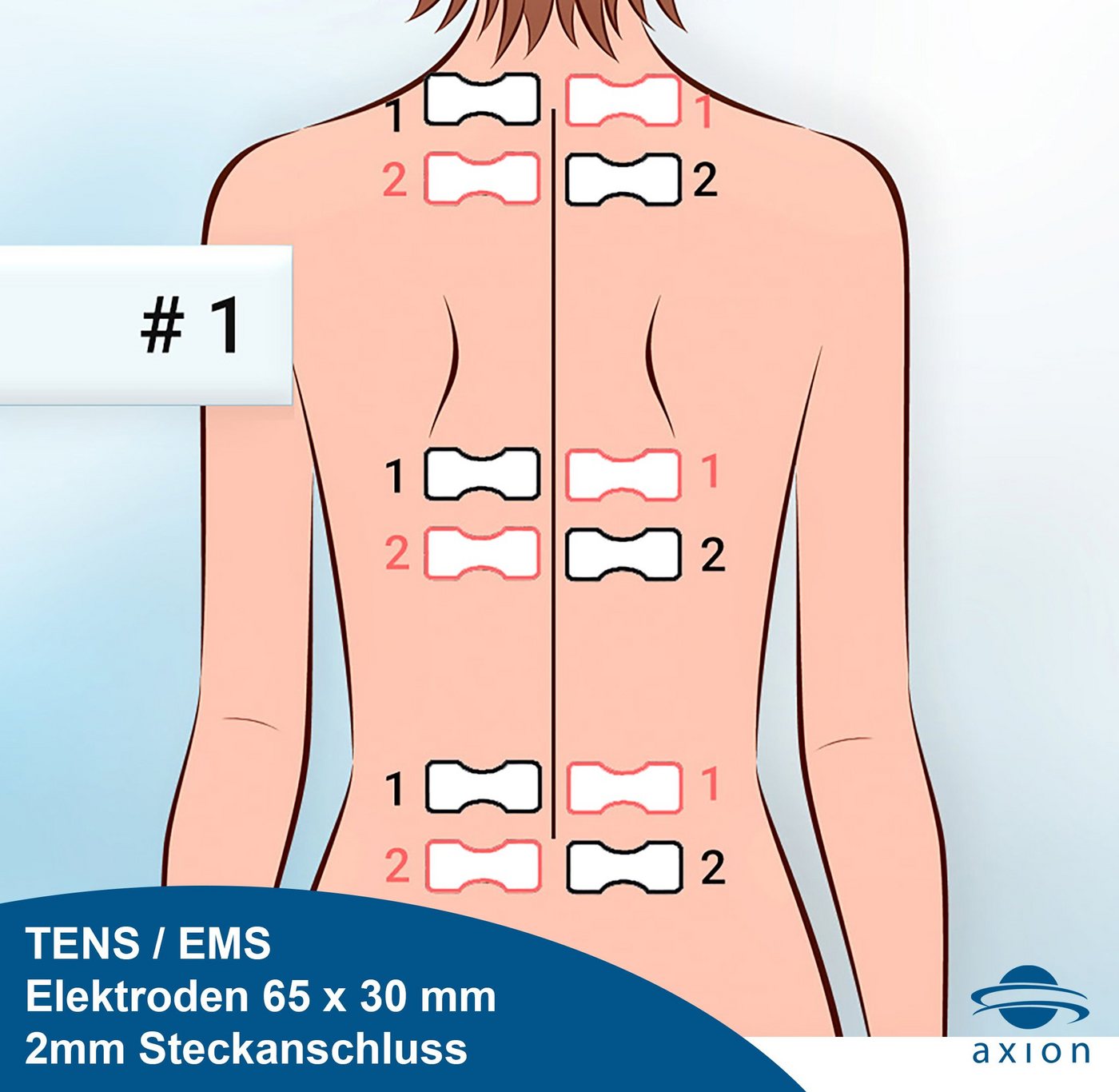 Axion Elektrodenpads passend zu Prorelax, Promed, axion - 6,5x3cm, 2mm Steckanschluss, 8 St.,für Rücken, Finger, Handgelenk, selbstklebende TENS EMS Elektroden Bild 2