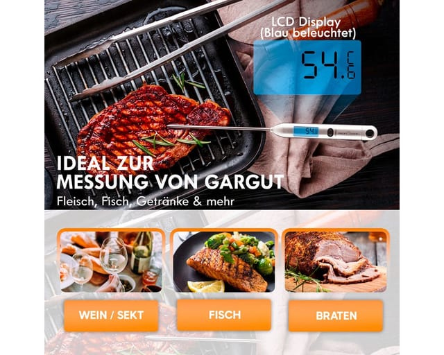 ProfiCook Kochthermometer PC-DHT 1039, Küchenthermometer aus Edelstahl, LCD-Display