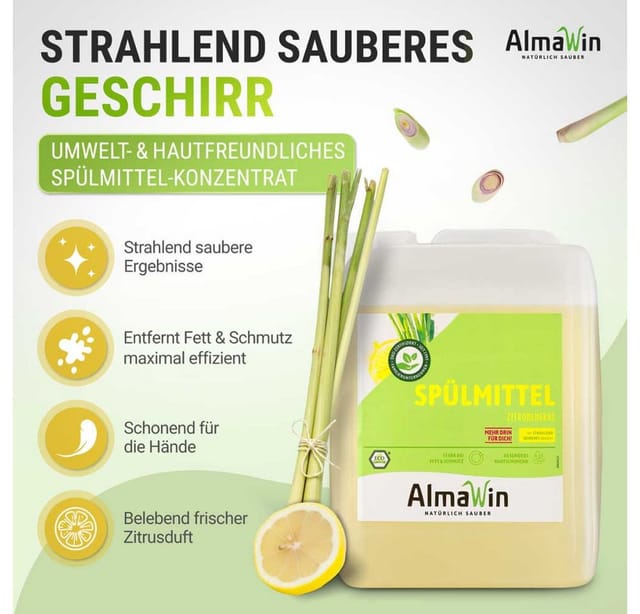 Almawin Spülmittel - Zitronengras Kanister 5L Geschirrspülmittel