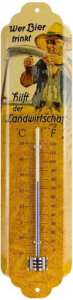 Nostalgic-Art Raumthermometer Retro Metall-Thermometer Innen Aussen Analog - Wer Bier trinkt