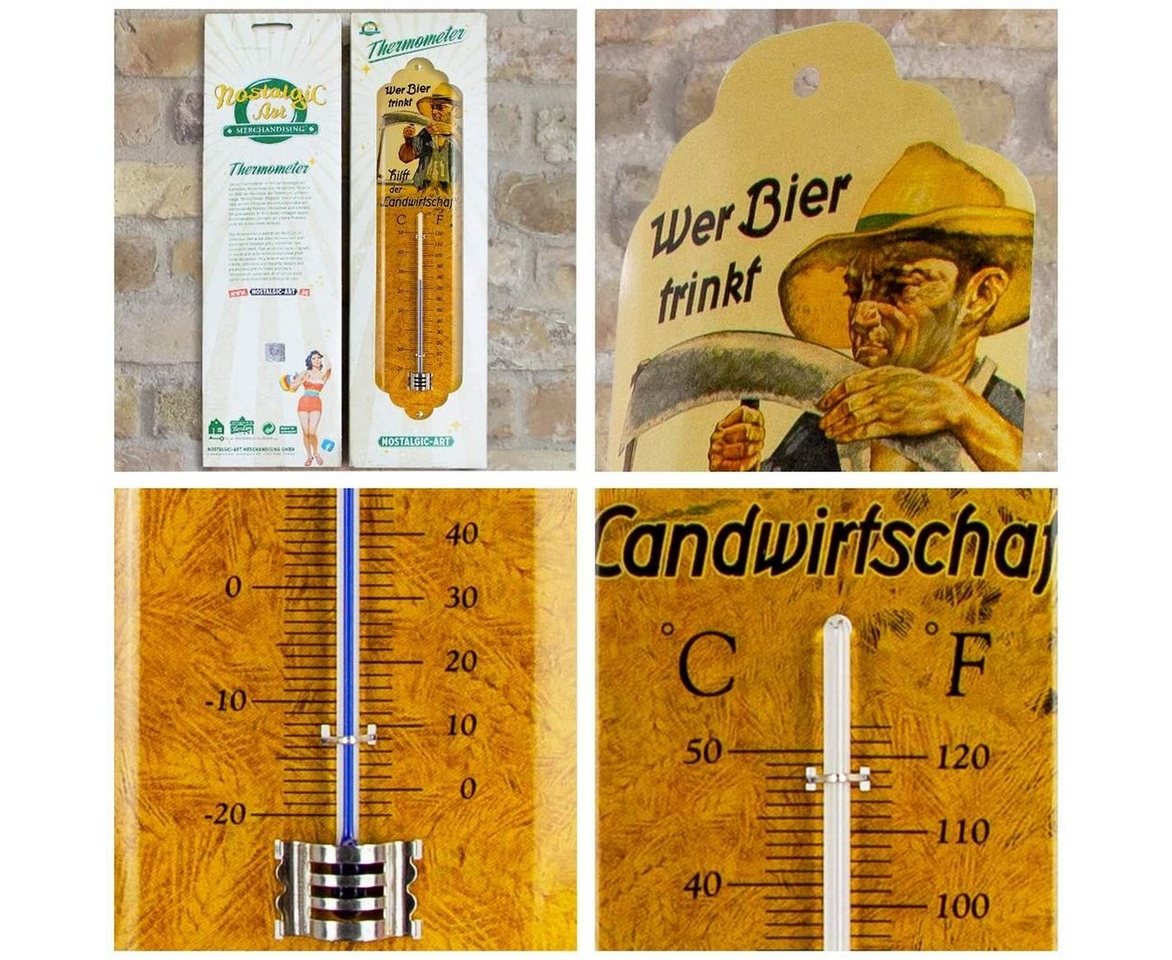 Nostalgic-Art Raumthermometer Retro Metall-Thermometer Innen Aussen Analog - Wer Bier trinkt Bild 2