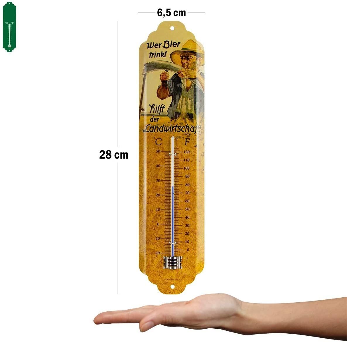 Nostalgic-Art Raumthermometer Retro Metall-Thermometer Innen Aussen Analog - Wer Bier trinkt Bild 3