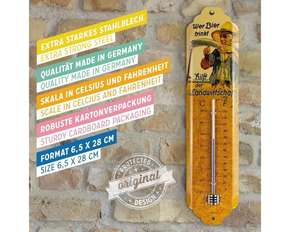 Nostalgic-Art Raumthermometer Retro Metall-Thermometer Innen Aussen Analog - Wer Bier trinkt Bild 4