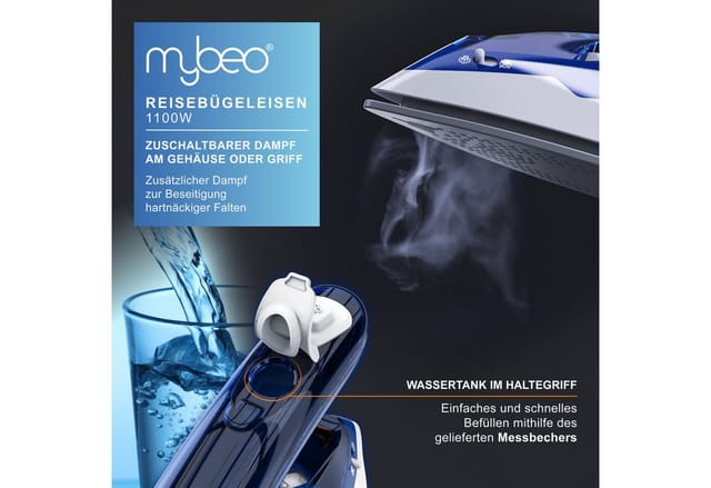 MyBeo Reise-Dampfbügeleisen faltbares Dampf Bügeleisen, Antihaft Edelstahl Gleitsohle & Dampfstoß, klein und leicht, 1100 W, Dual-Voltage 110/230V