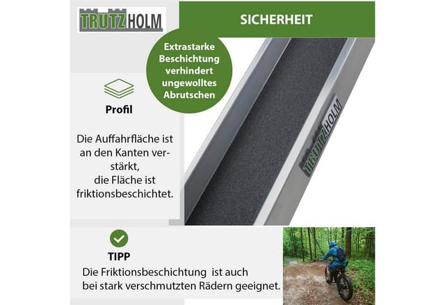 TRUTZHOLM Auffahrrampe Alu Auffahrschiene 194 cm 50 kg E-Bike Fahrradrampe Treppe Auto (Produkt, 1-St), keine Löcher Friktion,Anti-Rutsch Beschichtung