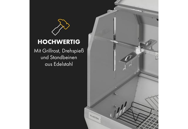 Klarstein Holzkohlegrill Sauenland Pro XL, Set, Grillspieß mit Motor Grill Drehspieß mit Motor Spanferkel Grill
