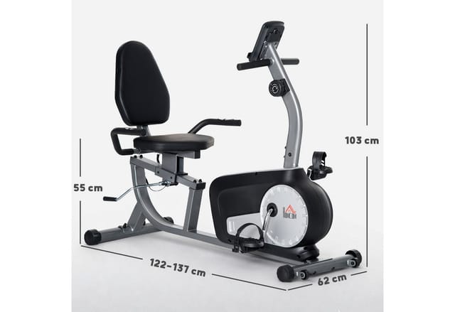 HOMCOM Heimtrainer Fahrradtrainer, 8 stufig einstellbarem Magnetwiderstand (Liege-Heimtrainer, 1-tlg., Radtrainer), BxLxH: 62x103x122-137 cm