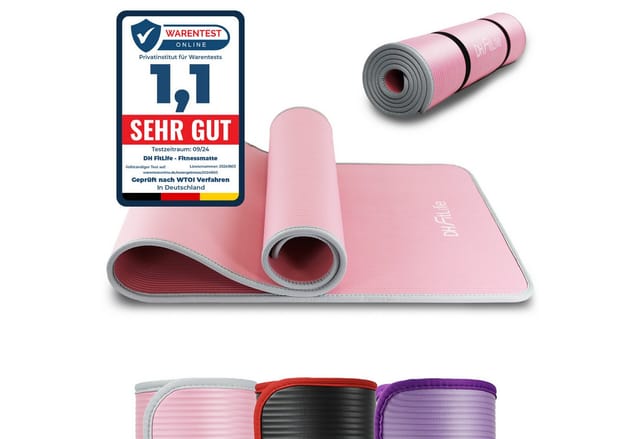 DH FitLife Fitnessmatte Fitnessmatte, Sportmatte 183 * 61 * 1 cm (Gymnastikmatte extra reißfest, Yogamatte rutschfest und dick, Workout Matte, Fitnessmatte mit Orientierungslinien), Gelenkschonend, Schalldämpfend