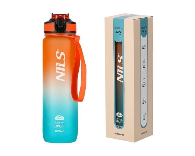 NILS CAMP Trinkflasche Sportflasche Tritan mit Stohhalm Outdoorflasche 1000ml Wasserflasche, auslaufsicher, einfache Nutzung, ergonomisches Design
