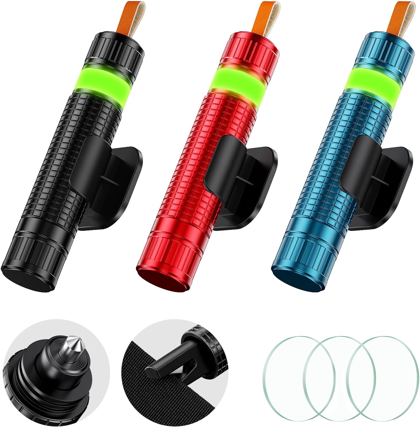 Rompeventanas Y Cortador De Cinturones De Seguridad 2 En 1, Martillo De Carburo De Tungsteno, Con Diseño Luminoso Y Antideslizante (juego De 3 Piezas)