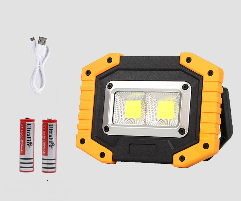 Lámpara De Trabajo Led Recargable De 10 W Con 2 Puertos Usb Para Exteriores, Equipada Con 4 Baterías 18650.