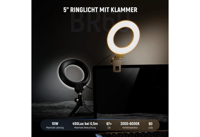 Neewer Ringlicht ST-RL BASICS 5" Ringlicht mit Klemme und Mini Stativ