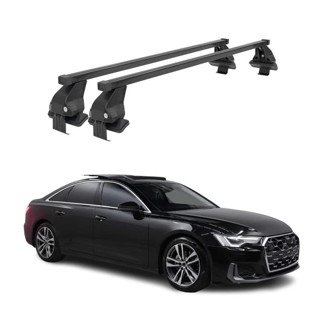 OMAC Dachträger Menabo Stahl Gepäckträger für Audi A6 C8 2018-2025 Schwarz 2tlg (2-St), Wasserbeständig,Abnehmbar,Multifunktional,Leichtgewichtig