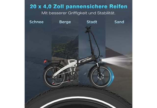 HITWAY E-Bike 20*4,0 zoll Elektrofahrrad mit 48V13Ah Akku Pedelec, 7 Gang, (1 tlg), E Mountainbike Klappfahrrad E-Faltradfür Damen u. Herren