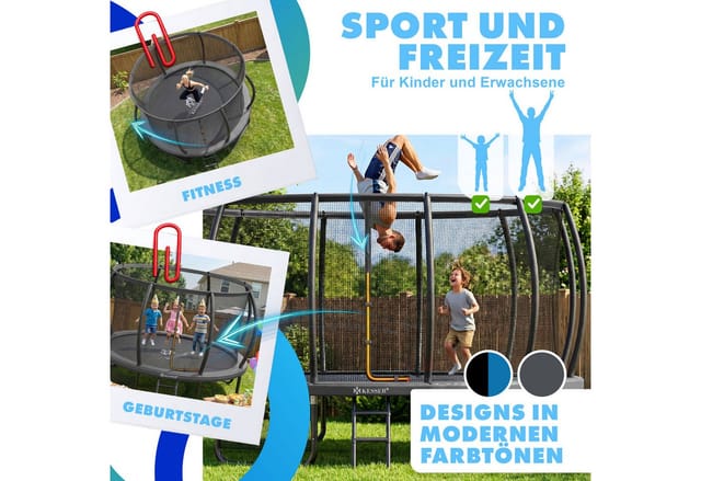 KESSER Gartentrampolin Trampolin Outdoor GS-geprüft Ø 244cm für Kinder bis 50kg, Ø 244 cm, inklusive Sicherheitsnetz, Tasche, Leiter, Randabdeckung & Netzstangen