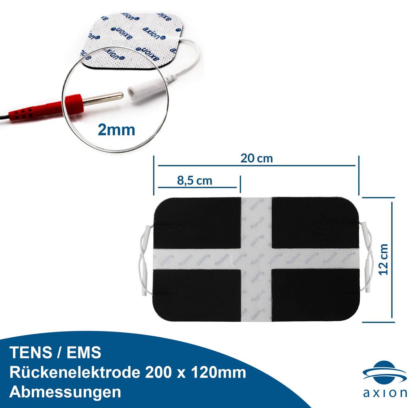 Axion Elektrodenpads passend zu Prorelax, Promed, axion - Rückenelektrode 20x12cm, 1 St.,selbstklebende TENS EMS Elektroden, 2mm Steckanschluss Bild 2