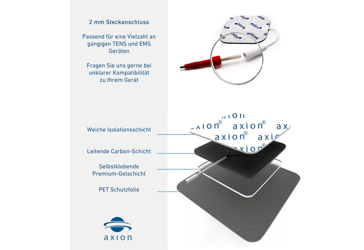 Axion Elektrodenpads passend zu Prorelax, Promed, axion - Rückenelektrode 20x12cm, 1 St.,selbstklebende TENS EMS Elektroden, 2mm Steckanschluss Bild 5