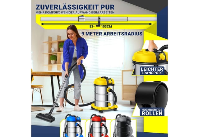 MASKO Industriesauger, 2300 W, Industriestaubsauger Staubsauger Nass Trocken Sauger Edelstahl