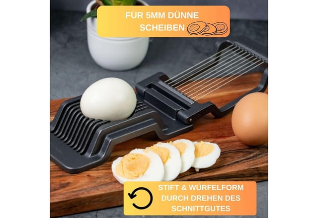 Thiru Eierschneider Eierteiler - Mehrzweck mit Edelstahl Schneiddrähten für Eiergröße S-L, Edelstahl Schneiddrähte, Eiergröße S-L, Rezept E-Book, Made in Germany
