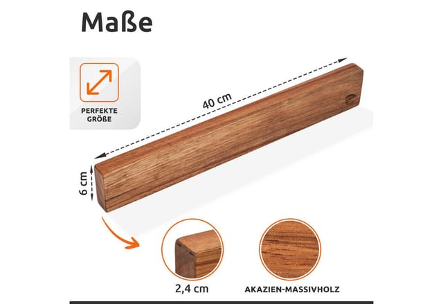 ECENCE Wand-Magnet Messer-Leiste Magnetleiste Messer aus Akazienholz 40cm oder