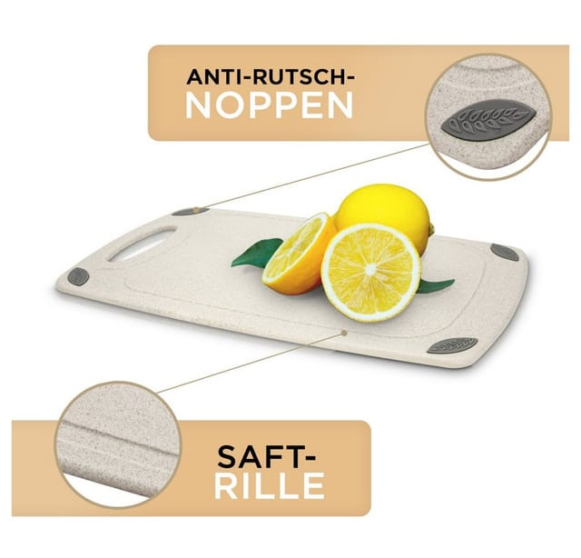 Exitoso Schneidebrett aus PP-Material & Weizenstroh spülmaschinenfest mit Saftrille, Polypropylen (PP), (2-St), Brotzeitbrett Frühstücksbrettchen Brot Obst Steak rutschfest