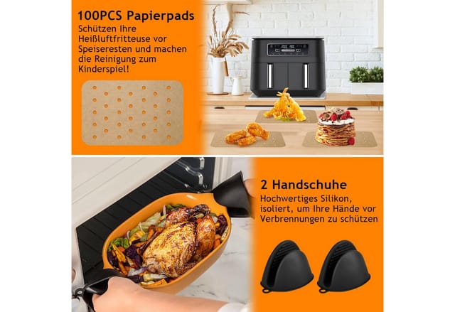 SURFOU Backform 14-teiliges Heißluftfritteusen Zubehör Set, Ölsprüher & Silikonformen, (für Ninja Foodi AF300EU AF400EU 7,6L-9,5L und die meisten Dual Zone Heißluftfritteusen, Schnell zubereitet, gesund, fettarm, 304Edelstahl, Lebensmittelechtes Silikon, BPA-Frei 14-tlg), Silikonformen Grillgestell Ölsprüher Silikonpinsel Lebensmittelzange