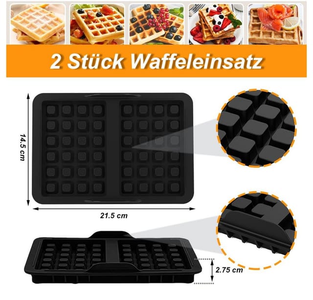 SURFOU Backform Waffelformen Waffel-Einsätze für Ninja Heißluftfritteuse – 2 Stück, (Hitzebeständige Waffelformen (bis 230°C) für Ninja AF300EU, AF400EU, AF451EU, AF500DE, SL400EU – Spülmaschinenfest & Antihaft aus Silikon 2-tlg)