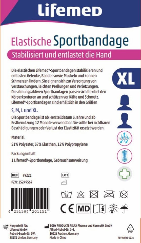 LifeMed Handbandage Lifemed Sportbandage Handstütze elastisch Größe XL