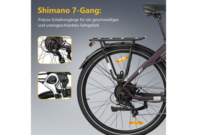 TTGO E-Bike Cityrad 28 x 2,0 Zoll, 150km, C3 2.0, Elektrofahrrad, Pedelec, nur 25kg, 7 Gang SHIMANO, Kettenschaltung, Heckmotor, 650 Wh, 5 Unterstützungsstufen, bis zu 130kg, Tiefeinsteiger-Rahmen